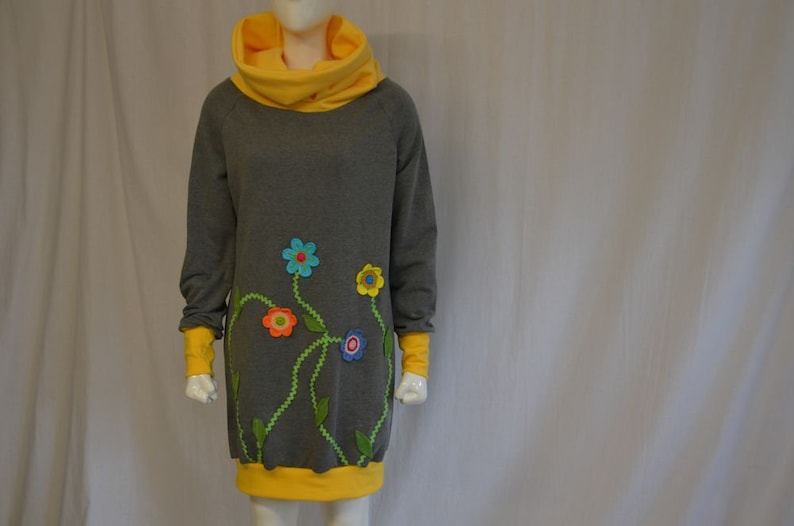 Sweat Kleid mit großem Kragen Kleid Luise retro Blumen Flower Blumenkleid aus sweat, Sweatshirt Kleid Damenkleid Sweatkleid für Damen Bild 1