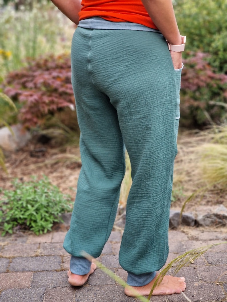 Musselinhose Damen luftige Hose aus Musselin PumpHose smaragd grün Sommerhose weite hose culotte Damen Größe 34 bis 46 Bild 7