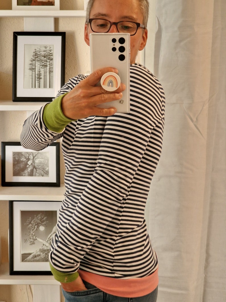 Langarmshirt Hannah Retro Streifen türkis stripes, maritim , Shirt für Damen Damenshirt mit langem Arm Größe s xxl , Streifenshirt Bild 6