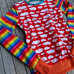 Long-sleeved shirt ** Hannah ** Retro clouds stripes mix rainbow stripes shirt for women, women&#39;s shirt with long sleeves, colorful T-shirt