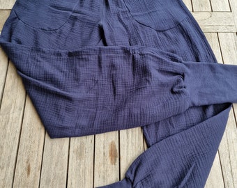 Pantalones de muselina para mujer | Pantalones de muselina vaporosos | Pantalones de salón | Azul marino | Pantalones de verano | Pantalones anchos | Culottes | Tallas S a XXL para mujer, pantalones ligeros