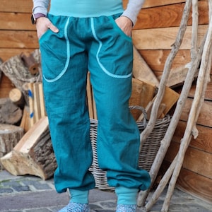 Linen trousers * TAKE it AWAY * Women long climbing trousers women&#39;s trousers made of linen, petrol, trousers made of linen, harem pants, trousers women&#39;s loose fit linen trousers
