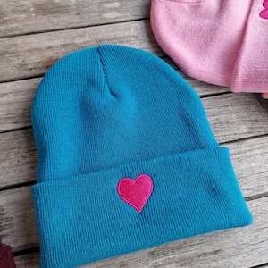 Stylish beanie hat for women heart turquoise unisex hat made of knit soft winter hat, gift for women organic fashion, surfwear knitted hat