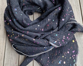 Foulard en mousseline XXL Foulard pour femme Confetti Glitter Dot Noir Foulard en mousseline coloré Foulard triangulaire en mousseline pour femme Foulard doux en coton