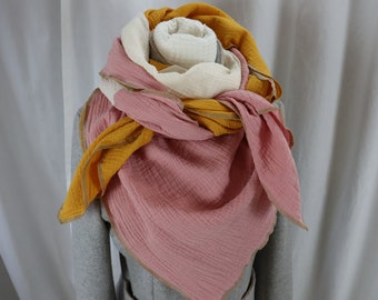 Muslin cloth XXL cloth women's scarf mustard yellow natural old pink block stripes edge color and size freely selectable
