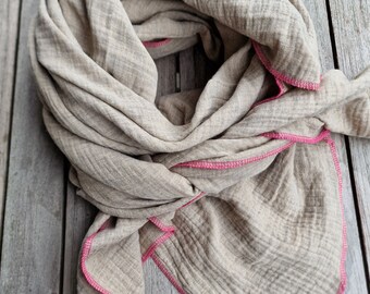 Musselintuch XXL Tuch Damen Schal natur melliert beige Halstuch aus Musselin,  Damentuch , Damenschal,  Dreieckstuch für Damen, Schal