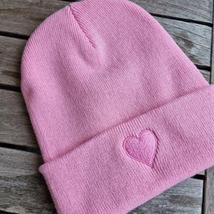 Stylish beanie hat for women heart pink unisex hat made of knit soft winter hat, gift for women BIO fashion surfwear knitted hat