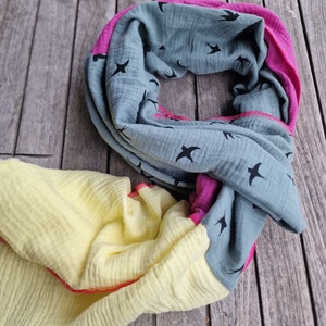 Muslin scarf XXL scarf ladies scarf patchwork unique summer summer scarf edge color selectable 220 x 60 cm dots grey pink yellow scarf made of muslin