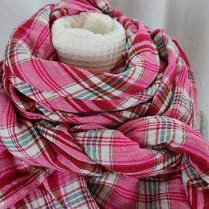 Muslin cloth XXL scarf ladies scarf check pink checked edge color selectable Shabby Chic