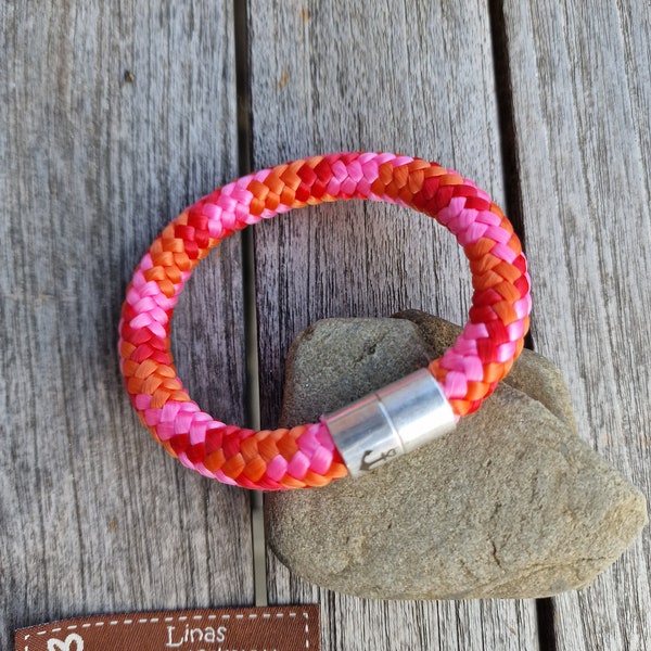 Segeltau Armband mit Anker Magnetverschluß für Damen und Herren unisex maritim pink orange rot Muster