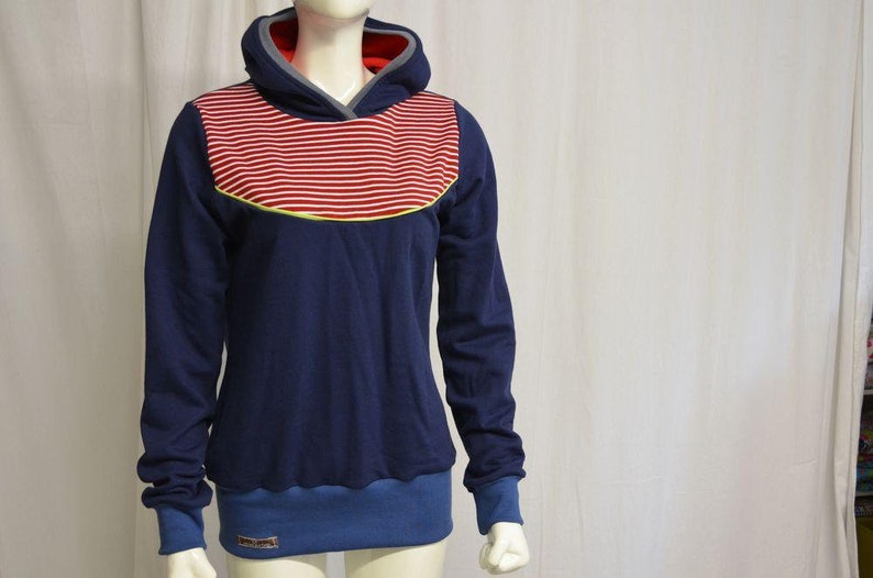 Hoodie Lori Kapuzenpulli Retro Streifen rot Kapuzenpullover, Pullover für Damen, Pulli, Sweater, Sweatshirt mit Kapuze blau maritim Bild 3