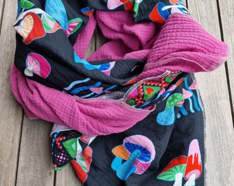 Muslin cloth XXL scarf ladies scarf mushroom mushrooms pink colourful muslin scarf muslin triangular scarf for ladies soft scarf made of cotton