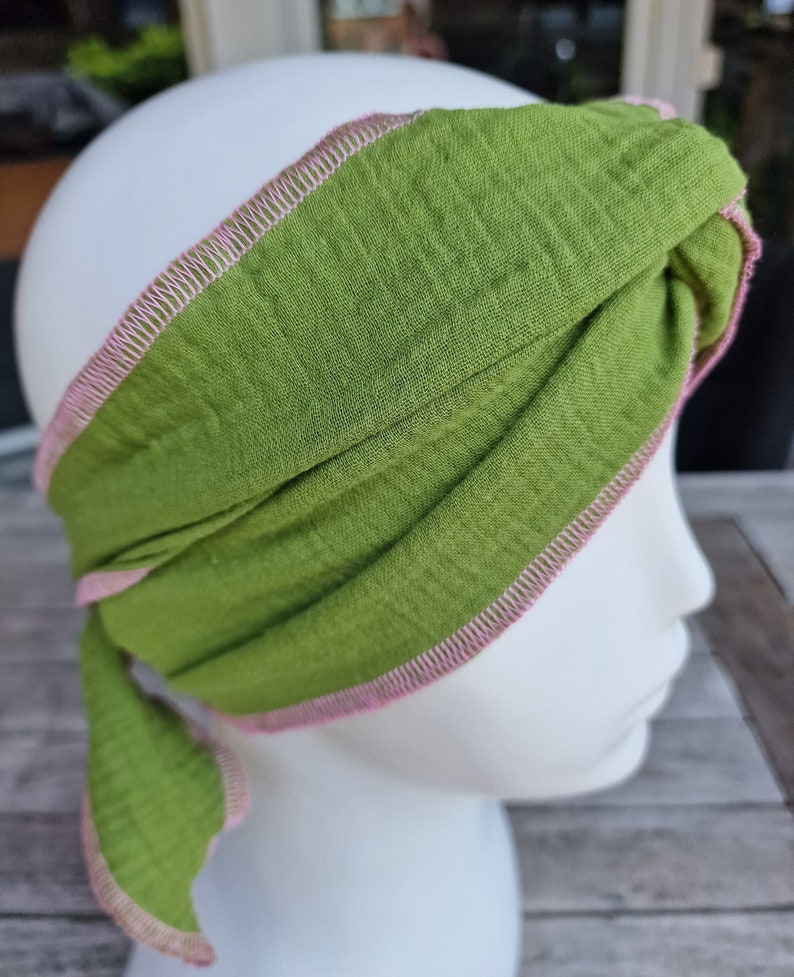 Musselinhaarband Kopftuch zum selber Binden Haarband aus Musselin Stirnband hellgrün grün Bild 6