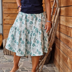 Falda Verano Colección Verano No 5 S - XL Falda de muselina de verano, falda de mujer, falda ligera de verano para mujer verde militar, falda con vuelo, frunces