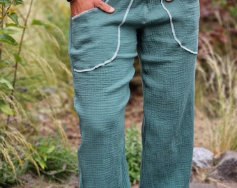 Muslin trousers women | airy trousers made of muslin | Pump pants | emerald green | Summer trousers | wide trousers | culottes | Women's sizes 34 to 46