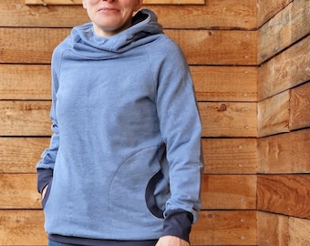 LT Surfwear Retro Hoodie, Real Basic Blue, Women's Hooded Pullover, Sizes S-XXL, Cozy Nautical Style