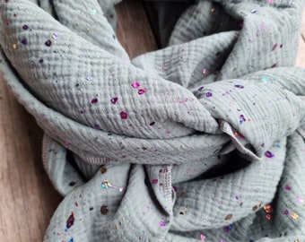 Mousseline doek XXL doek damessjaal confetti glitter dot grijs kleurrijke mousseline sjaal mousseline driehoekige sjaal voor vrouwen zachte sjaal katoen