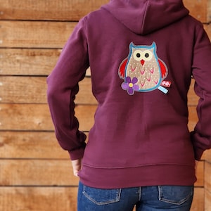 Hoodie Jacket * Lori * Hooded jacket little owl, women&#39;s jacket, sweat jacket for women, embroidered jacket, cozy jacket, sweatie, sweatshirt