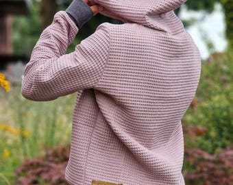 Waffle muslin hoodie, hooded sweatshirt, women's cotton sweater, oversized muslin top