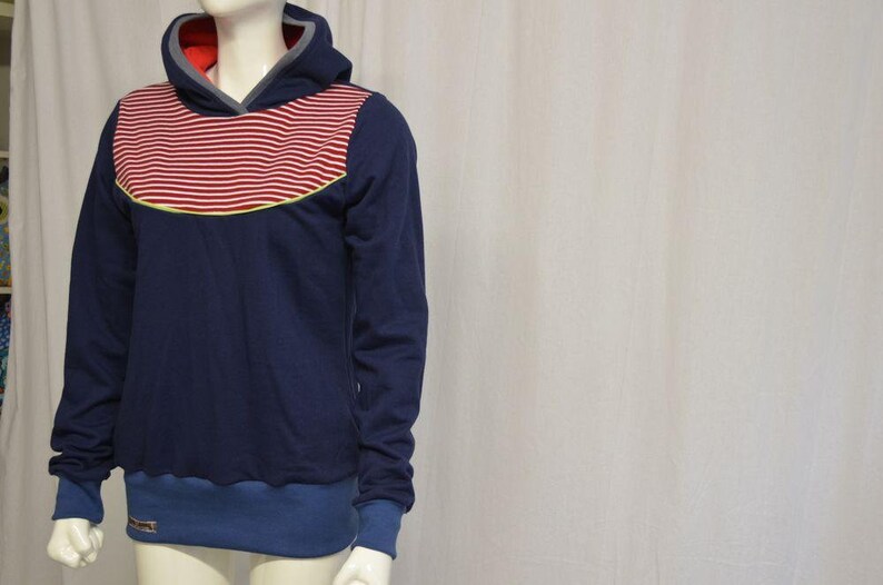 Hoodie Lori Kapuzenpulli Retro Streifen rot Kapuzenpullover, Pullover für Damen, Pulli, Sweater, Sweatshirt mit Kapuze blau maritim Bild 1