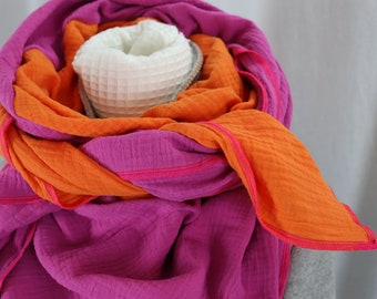 Muslin cloth XXL cloth women's scarf orange pink size selectable women's scarf cloth for women, bright colors women's scarf, muslin, double gauze