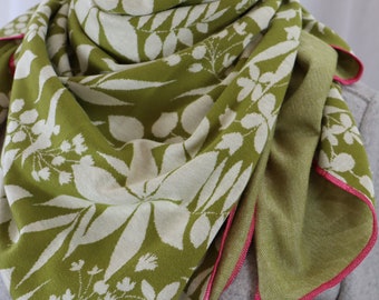 Jacquard XXL scarf women's scarf flowers natural green knitted scarf unique women's scarf soft scarf neckerchief for women with floral pattern