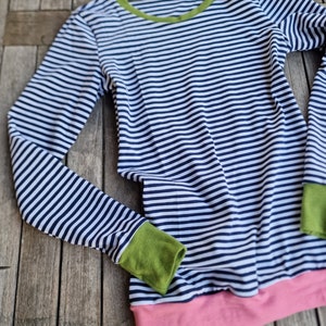 Langarmshirt Hannah Retro Streifen türkis stripes, maritim , Shirt für Damen Damenshirt mit langem Arm Größe s xxl , Streifenshirt Bild 8