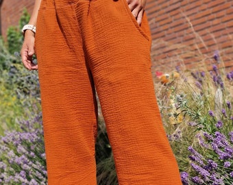 Muslin pants women | airy pants made of muslin | pants | rust brown | summer trousers | Marlene trousers | culottes | Ladies size 34 to 46 | women's pants
