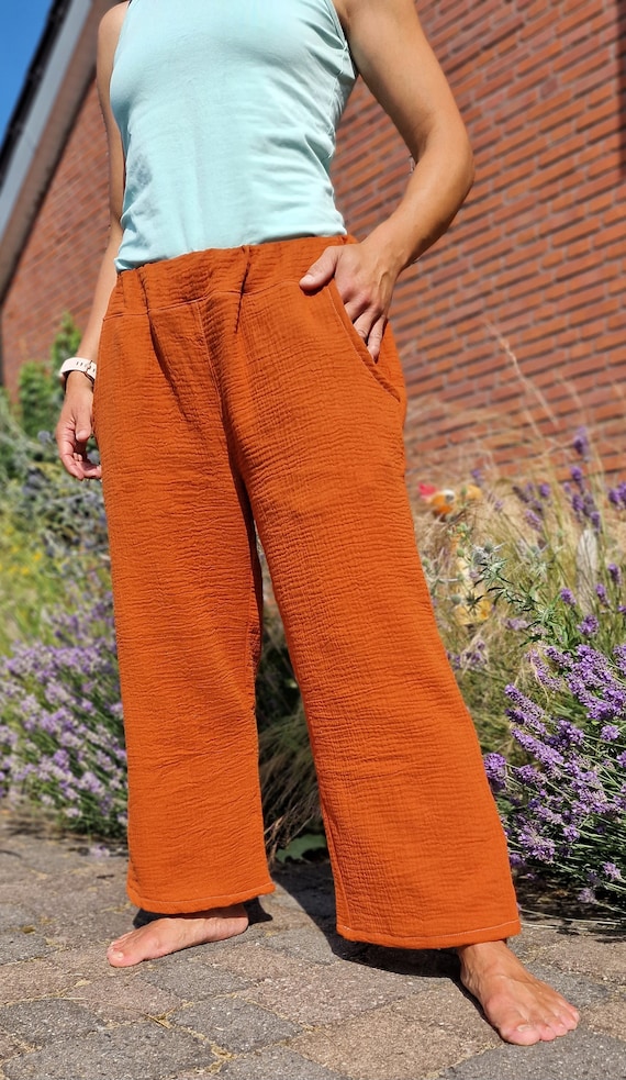 RUST PANT IN MUSLIN WITH WIDE LEGS, CHILD RUST PANT IN MUSLIN WITH WIDE LEGS, CHILD