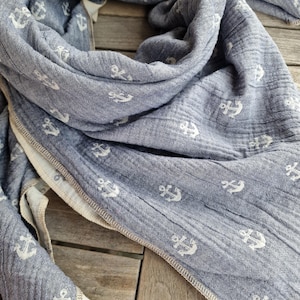 Muslin cloth XXL scarf ladies scarf anchor maritime grey summer colorful scarf ladies scarf + scarf made of muslin scarf wrap scarf size selectable