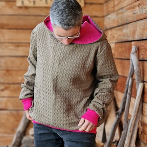 Waffle Muslin Hoodie, Hoodie, Hoodie, Sweater for women made of cotton, top made of muslin Oversized waffle sweater