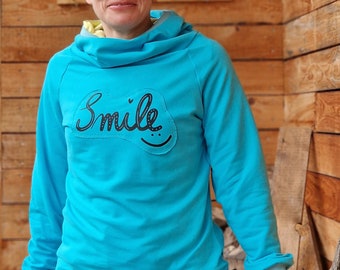 LT Surfwear * Hoodie * Retro * smile  türkis *statement Liebe * Pullover * Kapuzenpullover für Damen * Sweater * Sweatshirt * Pulli * lässig