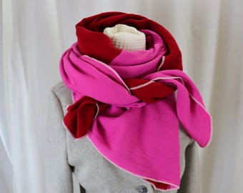 Musselintuch XXL Tuch Damen Schal rot pink Damenschal aus Musselin, Musselinschal, Schal für Damen, Halstuch, Musselinhalstuch