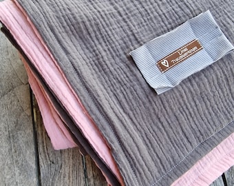 Muslin blanket pink grey, sizes selectable Blanket made of muslin, 4 layers Cuddly blanket Wellness summer blanket Bedspread Scandinavian Scandinavian design