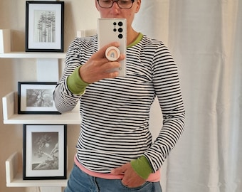 Long-sleeved shirt ** Hannah ** Retro stripes turquoise stripes, maritime, shirt for women, women's shirt with long sleeves, size s - xxl, striped shirt