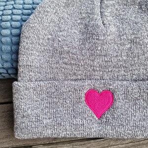 Stylish beanie hat for women heart grey unisex hat made of knit soft winter hat, gift for women organic fashion surfwear knitted hat