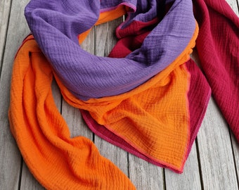 Muslin cloth XXL scarf ladies scarf red purple orange, summer summer scarf ladies scarf, scarf for ladies and children, colourful pattern, neckerchief