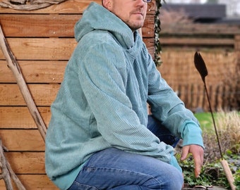 Outdoor hoodie made of corduroy, hooded sweatshirt, hoodie, sweater for men made of robust corduroy, top made of corduroy, oversized jacket, jacket sweater