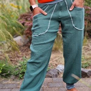 Musselinhose Damen luftige Hose aus Musselin PumpHose smaragd grün Sommerhose weite hose culotte Damen Größe 34 bis 46 Bild 2