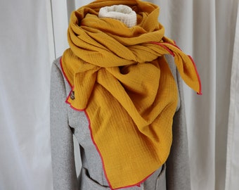 Muslin cloth XXL cloth women's scarf mustard yellow muslin scarf, women's scarf, double gauze women's scarf, triangular scarf, soft cotton