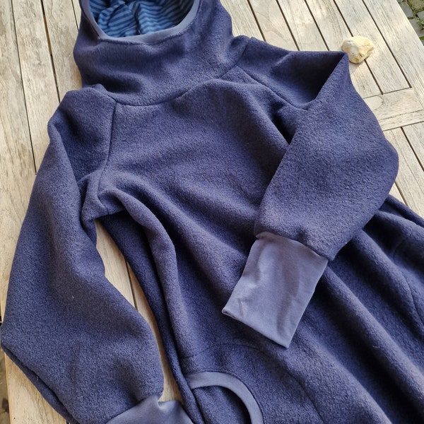 Walkkleid blau * Hoodie * Retro Walkloden* Wollkleid * Kleid * Warmes Kleid für Damen * Outdoor * Kuschelkleid  warm oversize Winterkleid