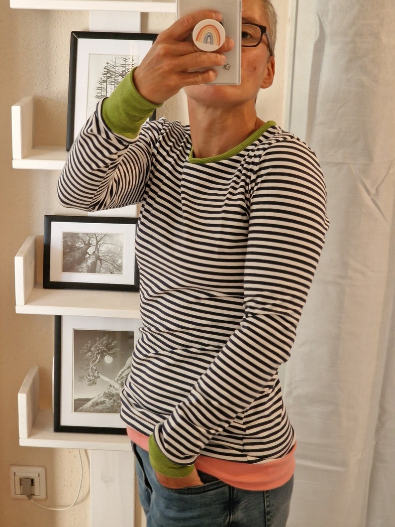 Langarmshirt Hannah Retro Streifen türkis stripes, maritim , Shirt für Damen Damenshirt mit langem Arm Größe s xxl , Streifenshirt Bild 4
