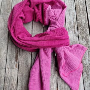 Muslin scarf XXL scarf ladies scarf patchwork unique muslin scarf 220 x 60 cm pink with berry, muslin scarf, soft scarf, ladies scarf