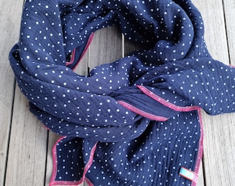 Muslin cloth XXL cloth women's scarf blue dots size selectable women's scarf cloth for women, bright colors women's scarf, muslin, double gauze