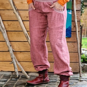 Women&#39;s muslin pants | airy muslin pants | pump pants | batik red | summer pants | wide pants | culottes | women&#39;s sizes 34 to 50