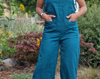 Linen trousers | Dungarees petrol | Linen jumpsuit overall | Women's trousers made of linen | Linen trousers for women | | Marlene trousers | wide leg |