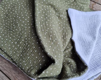 Muslin blanket dotted olive romantic large blanket made of muslin colors freely selectable, 4-layered cozy blanket wellness summer blanket bedspread