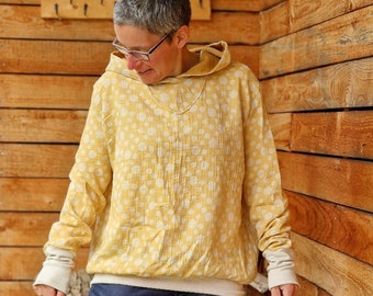 Musselin Hoodie , Kapuzenpulli,  Kapuzenpullover,  Pulli für Damen aus Baumwolle,  Oberteil aus Musselin Sommerpulli Musselinpullover Dots