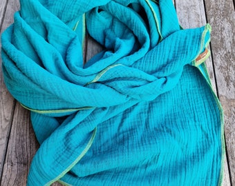 Muslin cloth XXL cloth women's scarf blue Ocean turquoise muslin scarf women's scarf made of muslin triangular scarf for women soft scarf for women