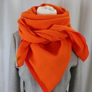 Écharpe femme en tissu mousseline XXL orange uni